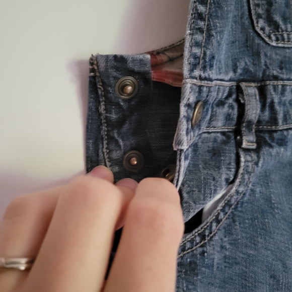 Denim Overalls with Plaid Accents, Size 6- 12 months - Picture 6 of 9